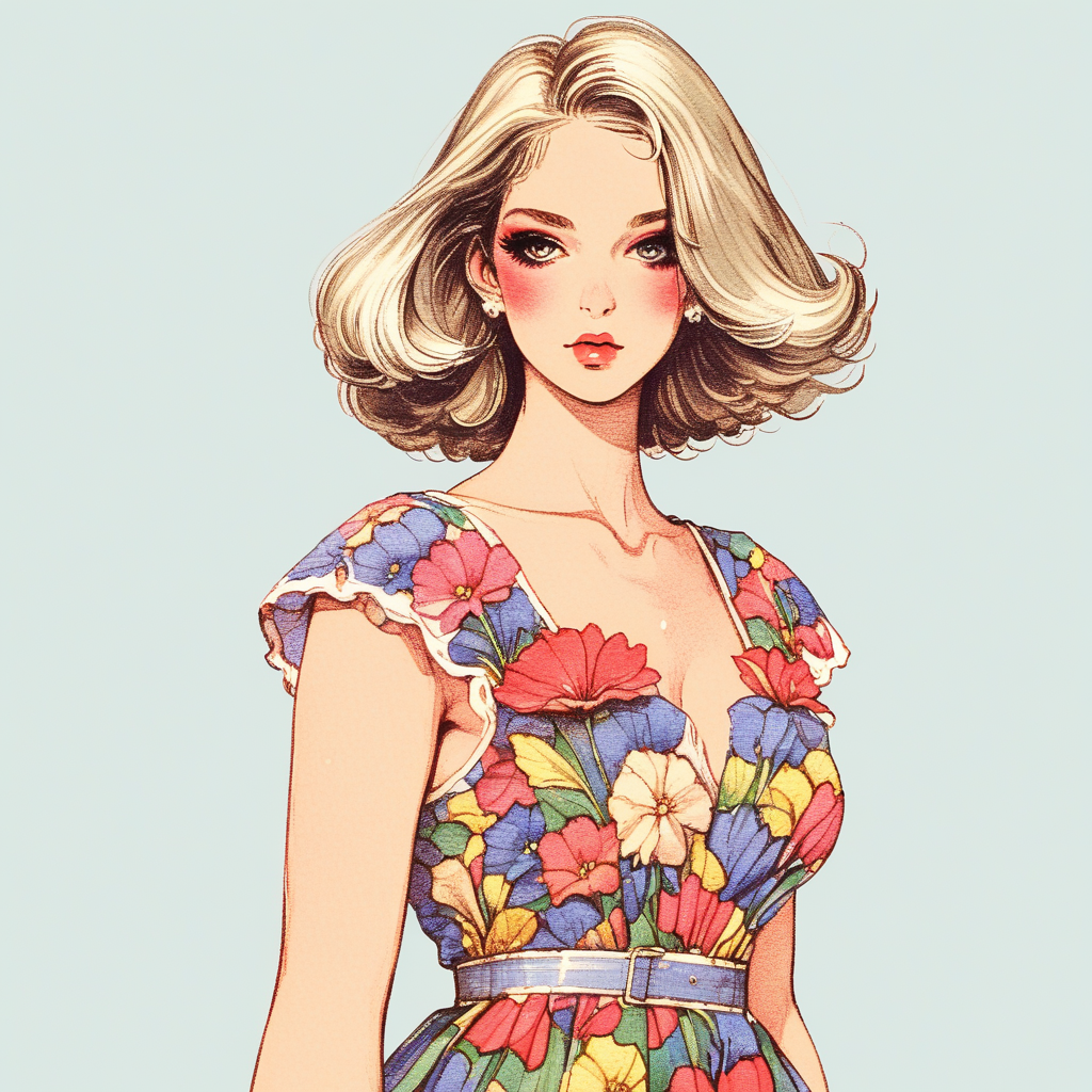 a woman with a flower dress