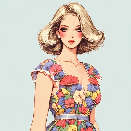 a woman with a flower dress