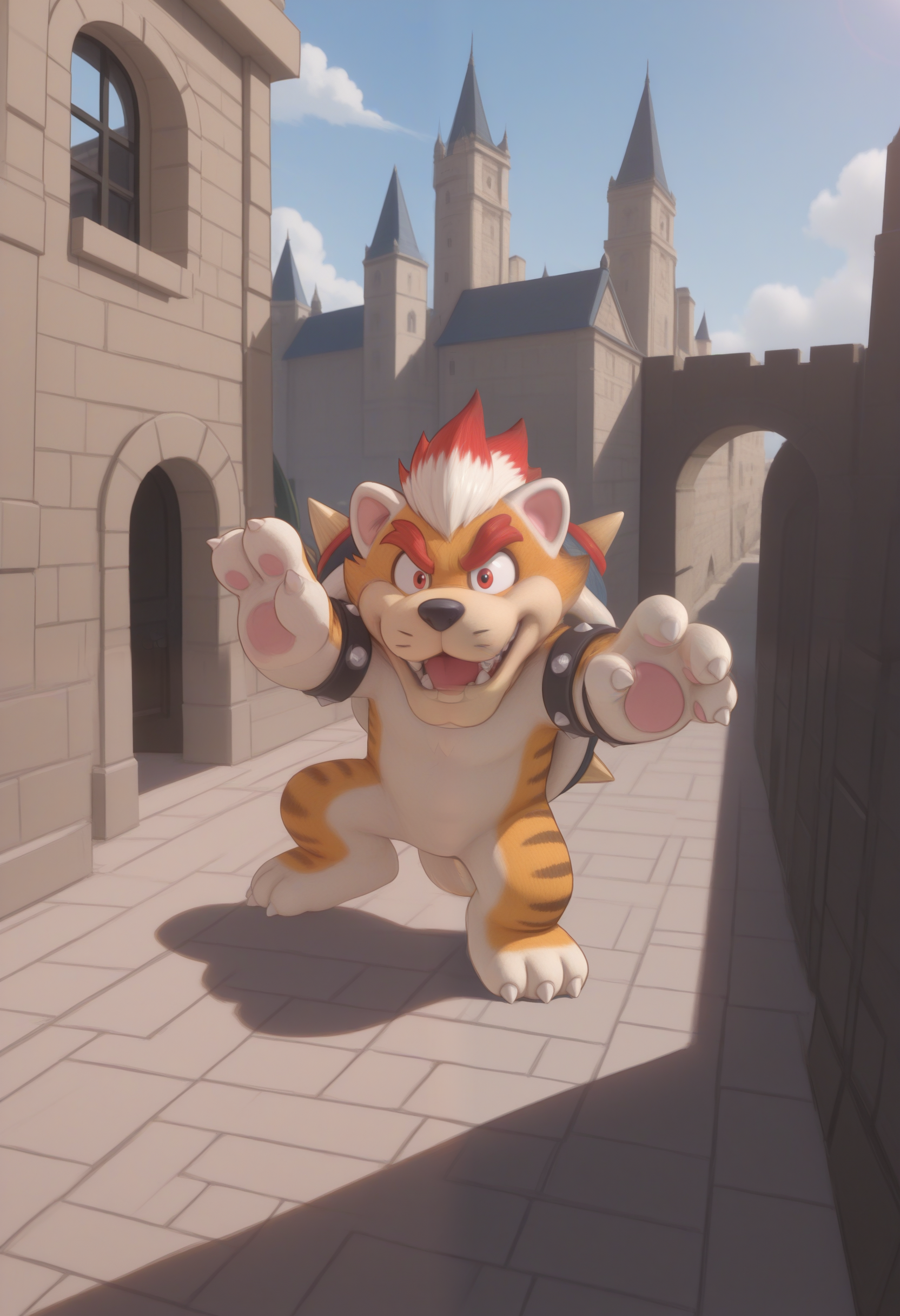 masterpiece,best quality, amazing quality, 1boy, solo, m30ws3r, furry male, chibi, cute, 
castle,