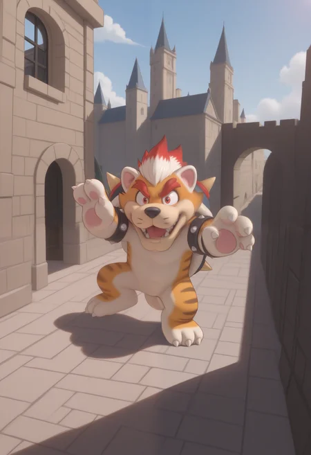 masterpiece,best quality, amazing quality, 1boy, solo, m30ws3r, furry male, chibi, cute,
castle,