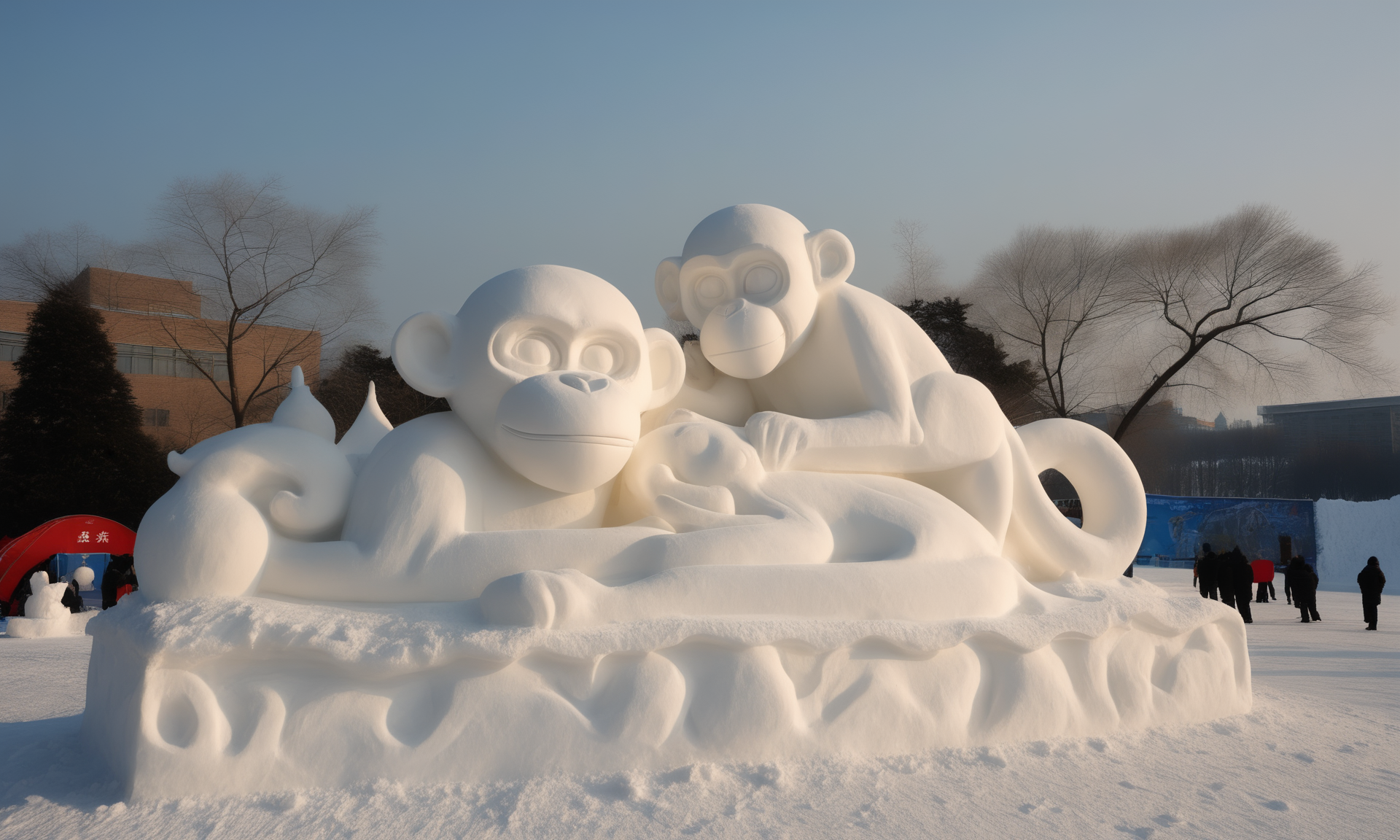<lora:snowsculpturecd_xl-000006:0.8>,a snow sculpture of a monkey made of snowsculpturecd_xl sitting on snowfield,snowsculpturecd_xl body,snowsculpturecd_xl face,winter,midday,solo,outdoors,in park,blue sky,there were a lot of people watching in the distance,chinese zodiac,cute and lovely,still life,from front,looking at viewer,close-up,full body,no humans,fine art,detailed,hi-res photo, emotional,harmonious,high budget,moody,epic,gorgeous,perfect lighting,realistic,photorealistic,photographic,photo (medium),real,moody lighting,volumetric lighting,reality ray tracing,8K,HDR,UHD,masterpiece,best quality,highly detailed,high resolution,finely detail,extremely detailed,ultra detailed,wallpaper