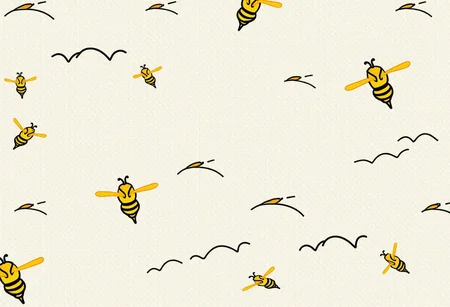 A tessellation pattern of a bee flying through the clouds