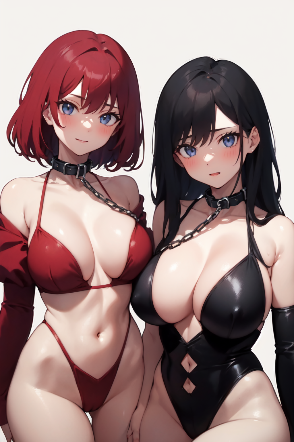 absurdres, best quality, masterpiece, 2girls, <lora:linkedCollar-000015:1>, linked collar
