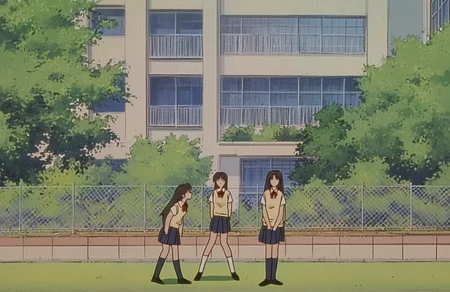 good quality, best quality, highres, masterpiece, painterly, comedy, parody, building, school, exterior, yard, fence,
1990s (style), anime screenshot,  outdoors,
<lora:GTO NoobAI V-Pred:0.6>