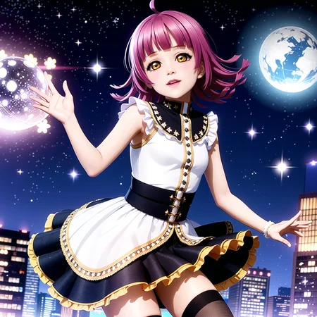 best quality, ultra high res, 1girl, solo focus, ((mini see through dress)), elbow dress, black thighhighs, frills, ribbons, studio background,floating hair, looking at viewer, facing front,