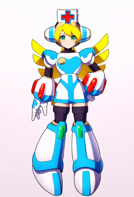 masterpiece, best quality, very aesthetic, absurdres,
1girl, cinnamon, blonde hair, green eyes, long hair,
nurse, nurse cap, android, robot,
thighhighs,
smile, hand on hip, standing, full body,
looking at viewer, solo, simple background, white background, <lora:CinnamonNoobXL_byKonan:1>