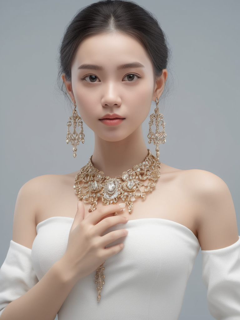 <lora:ä¸æ¹å®¡ç¾ _ BRairt.SDXL_v1.0_0.5+zhenren_0.5:0.7>nvwang,1girl,solo,looking at viewer,jewelry,(full  body:1.1),pose,standing,, (high quality), best quality, (4k), 8k, super detailed, (full detail), (masterpiece), (realistic), super detailed,(Exquisite details) ,intricate,