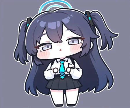 masterpiece, best quality, amazing quality, sfw, 1girl, solo, shirt, skirt, (blue archive, looking at viewer), <lora:Molrucon style ILL-v2.1:1.2> molrucon, deformed