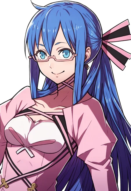 score_9, score_8_up, score_7_up, source_anime, BREAK, solo, 1girl, looking at viewer, smile, <lora:Midori-pdxl_Fp:1>, midoridesu, blue eyes, blue hair, long hair, glasses, hair ribbon, pink dress, long sleeves, gloves, <lora:zs_FatesPortraitsXL:1>, fatesportraits, portraits, white background,