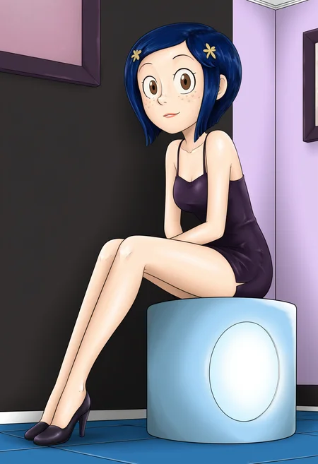 masterpiece, best quality, absurdes, 1girl, solo, full body,
(source_cartoon),
<lora:Coraline - Garabatoz Style (Illust):0.8>
Coraline_Garabatoz, freckles, brown eyes, blue hair, short hair, hair ornament,
indoors, sitting, high heels,
<lora:Detailer_NoobAI_Incrs_v1:0.4> detailed,
