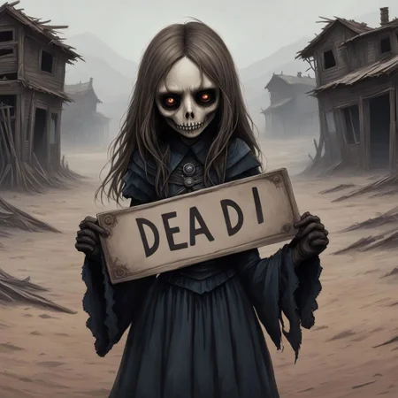 (((Ultra detailed, Megapixel)))
1girl, (((holding out a sign with a text "DEAD*URL"))), by dan mumford and trevor Brown, hands, terror, gloomy, dark, blank face, no face, wasteland background, no mouth, no eyes, long hair