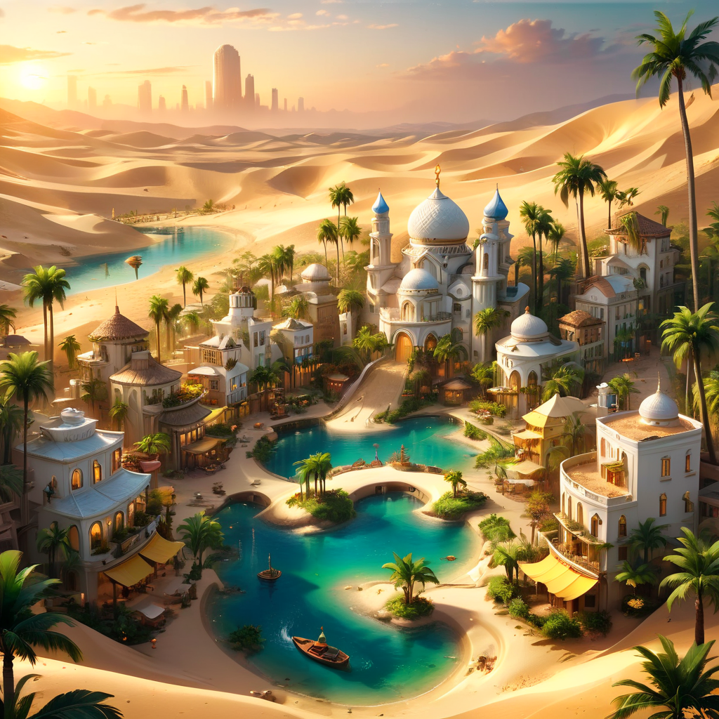 Masterpiece,8k,absurd resolution,I
ImaginaryCityScapes,oasis city,outdoors,sky,cloud,water,tree,no humans,water,building,scenery,sunset,city,sand,palm trees,banana trees,watercraft,small white houses
,<lora:City_scapes_XL:0.6>