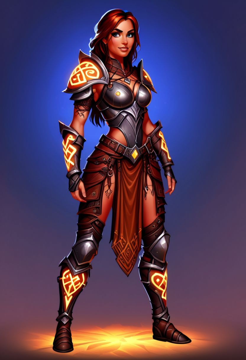 1woman, nomadic dancer, Flashfire glowing runes, digital art, cartoony realism, full body leather armor, background is nomadic tents