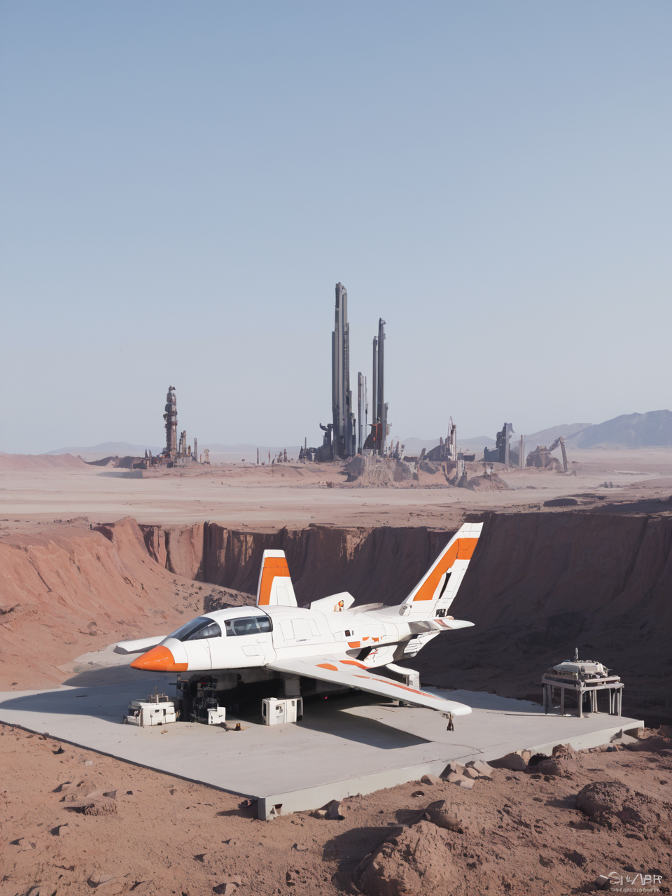 (spacecraft:1.3) bpe-scifi 
(space station) stable, outdoors, horizon, abstract architecture, sed, rust,   grit, no humans
pny-safe