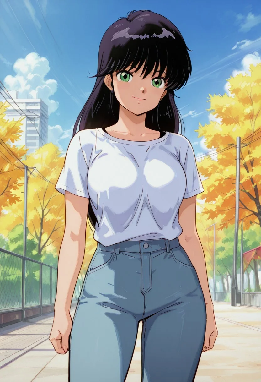 Best quality,masterpiece,soft light,official art,masterpiece,high quality,highres,absurdres,best quality,epic scene,natural textures,easynegative,Erotic_style,nsfw,
1girl,solo,cowboy shot, looking at viewer, standing, smile,outdoors, shirt,pants,
Madoka Ayukawa,black_hair, long_hair, green_eyes,