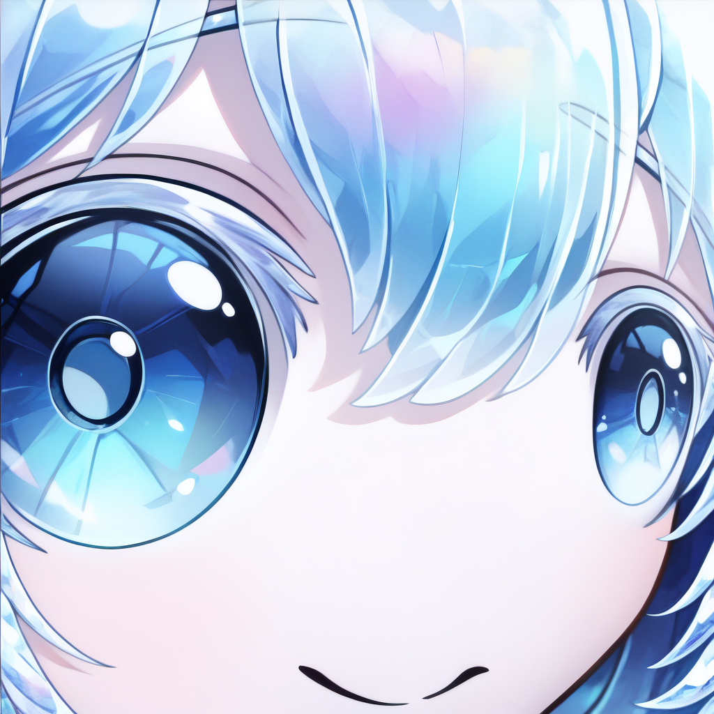 masterpiece, best quality, newest, absurdres, highres, eye focus, close-up, smile, closed mouth, portrait, border,  <lora:StareMeme_illusXLNoobAI_Incrs_v1-000008:1>, <lora:Hoseki_LandOfTheLustrous_Diamond_IllustriousXL_v1_973550:1> 1other, d1am0nd, white skin, crystal hair, colored eyelashes, multicolored eyes, multicolored hair, short hair, hair between eyes,