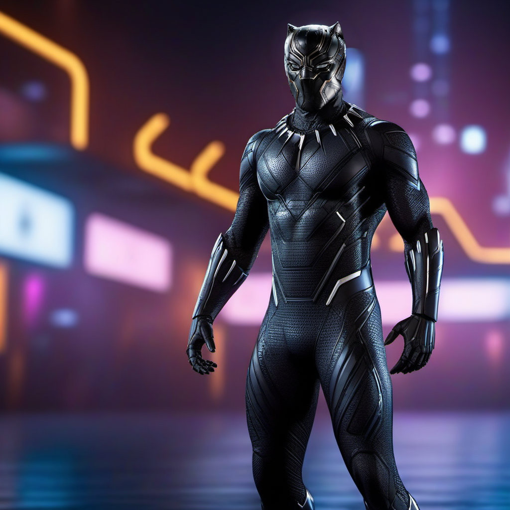 BlackPanther1024, full body, cyberpunk suit with lights, highly detailed , ultra sharp, photograph, film, bokeh, professional, 4k, highly detailed   <lora:add-detail-xl:1.5>  <lora:BlackPanther1024:0.8>