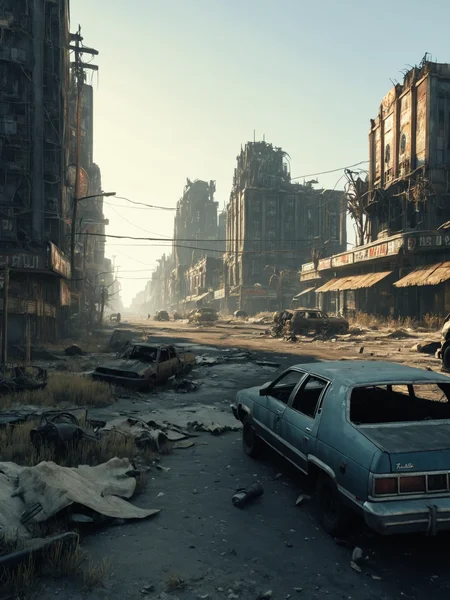 hyperdetailed photography,soft light,post apocalyptic city,fallout style,
