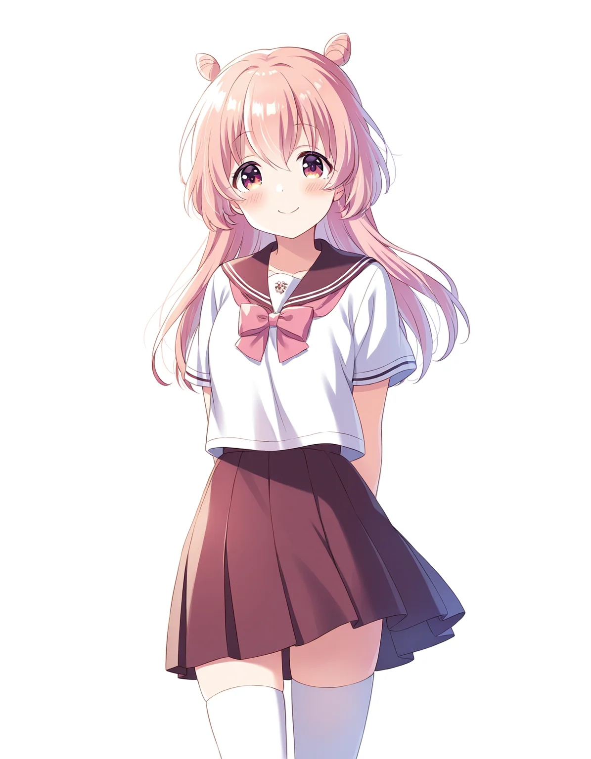 1girl, solo, cowboy shot, akazaki kokoro, idoly pride, serafuku, white thighhighs, standing, arms behind back, looking at viewer, smile, blush, (simple background, white background), BREAK, <lora:iKokoro:0.72>,
very aesthetic, high definition, amazing quality, masterpiece, best quality, highres, absurdres, sensitive, newest, anime screenshot, screencap