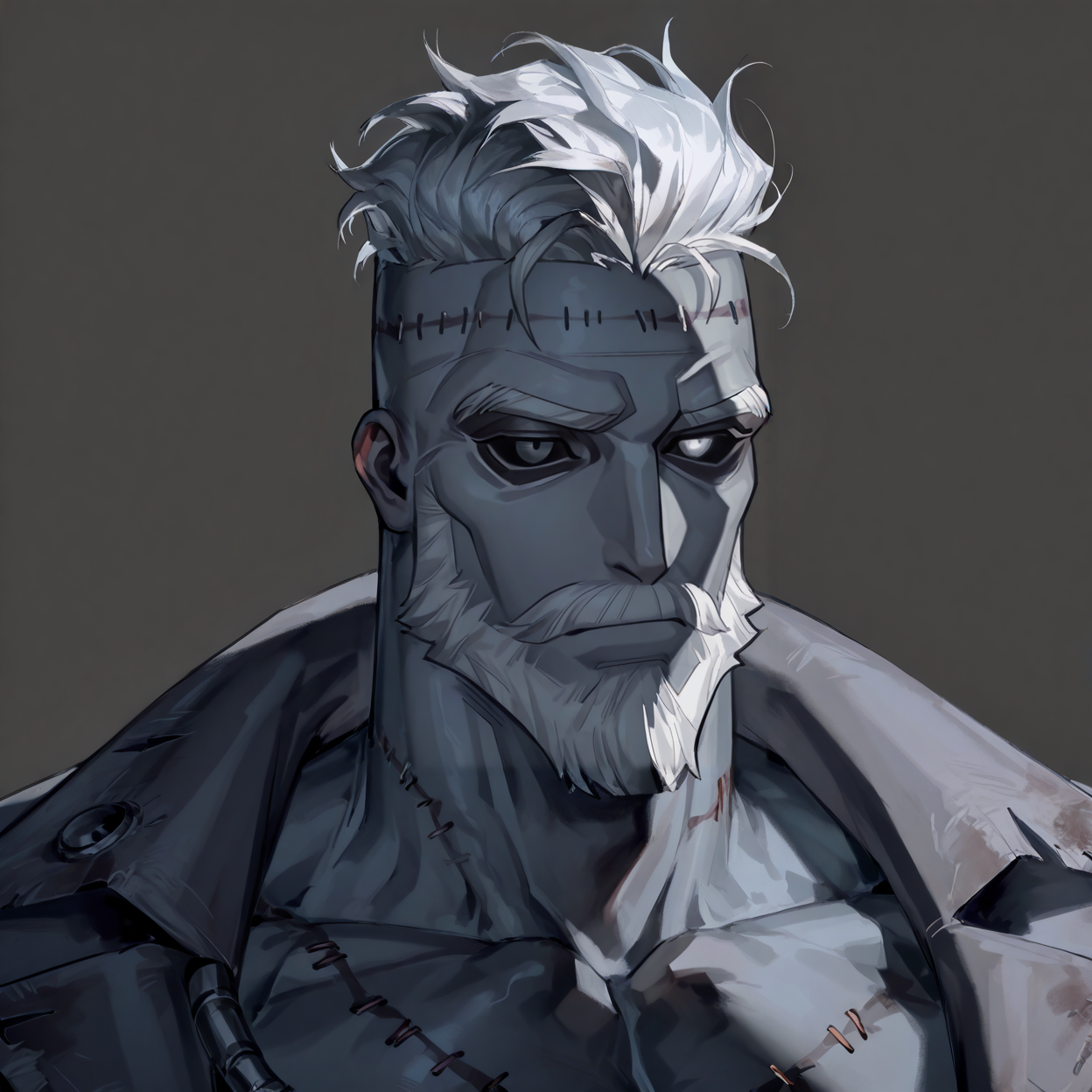 <lora:percy__Identity_V-000006:1>  percy (Identity V), black sclera, White Eyes, White hair, white beard, Gray skin, stitched face,
(very short hair, beard, bara, mature, facial hair, stubble, beard, full beard, sideburn, beard, a lot of beard, ), facial hair,male focus, muscular male, muscular male, bara, mature,  bara, mature, aixiwuganda_(20222192), very awa, masterpiece, best quality, absurdres, newest, perfect quality, detailed background, intricate details,
<lora:slider_Body Type_alpha1.0_rank4_noxattn_last:3><lora:style_Anime Summer Days 2 Style SDXL_LoRA_Pony Diffusion V6 XL:.6><lora:slider_cfg_scale_boost:.7><lora:Artist6p:.55>, Artist6p, Artist04p,<lora:slider_il_brightness_slider_d1:-1><lora:slider_il_contrast_slider_d1:-1><lora:slider_DarkSlider1.2_alpha1.0_rank16_full_300steps:-.6>