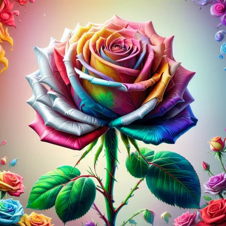 cr4y0n, digitally enhanced rose, iridescent sheen, rainbow colors, petals, varying sizes, ornamental, luxurious, artistic, floral beauty, natural elements, opulence, high resolution, digital art, visual aesthetics, contemporary design, vibrant colors, reflective surfaces, artistic composition, high contrast, elegant, intricate detailing, modern, futuristic. <lora:Colorful_Crayons:1>