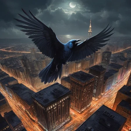 Hyperrealistic art of <lora:graphic novel style:1.2>
1980's a bird flying over a dark city at night In the graphic novel style, Extremely high-resolution details, photographic, realism pushed to extreme, fine texture, incredibly lifelike