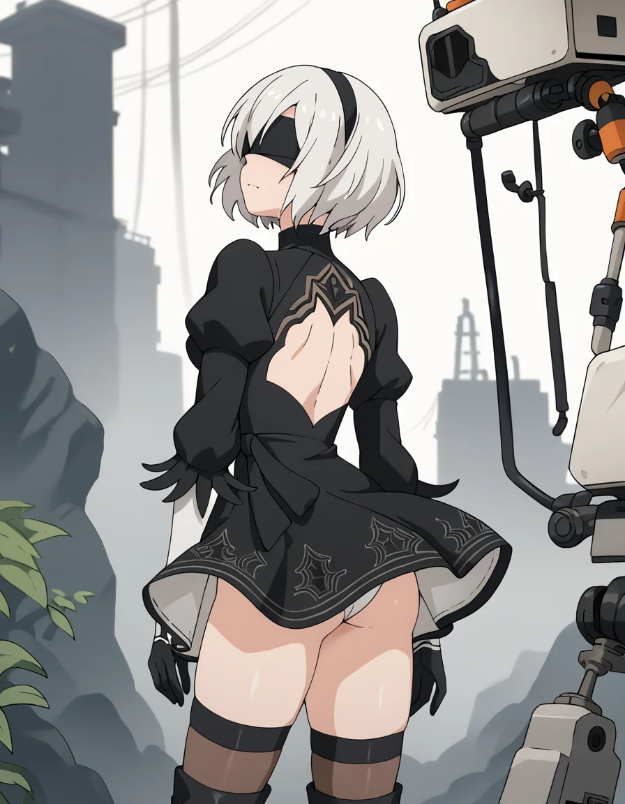 score_9, score_8_up,score_7_up,score_6_up,score_5_up,score_4_up, 1girl, from behind, blindfold, wind
<lora:KNK_FlatWorld_style_pony6_v1:.9> 2b from nier automata