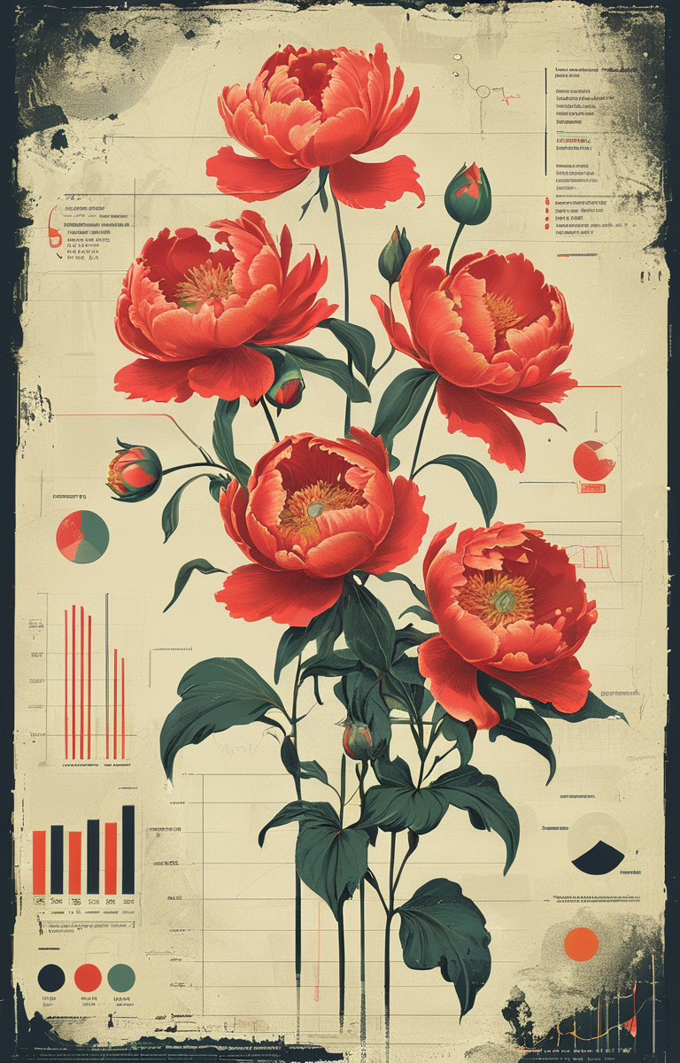 masterpiece,best quality,<lora:tbh245-sdxl:0.9>,illustration,style of Infographic decaying peonies
