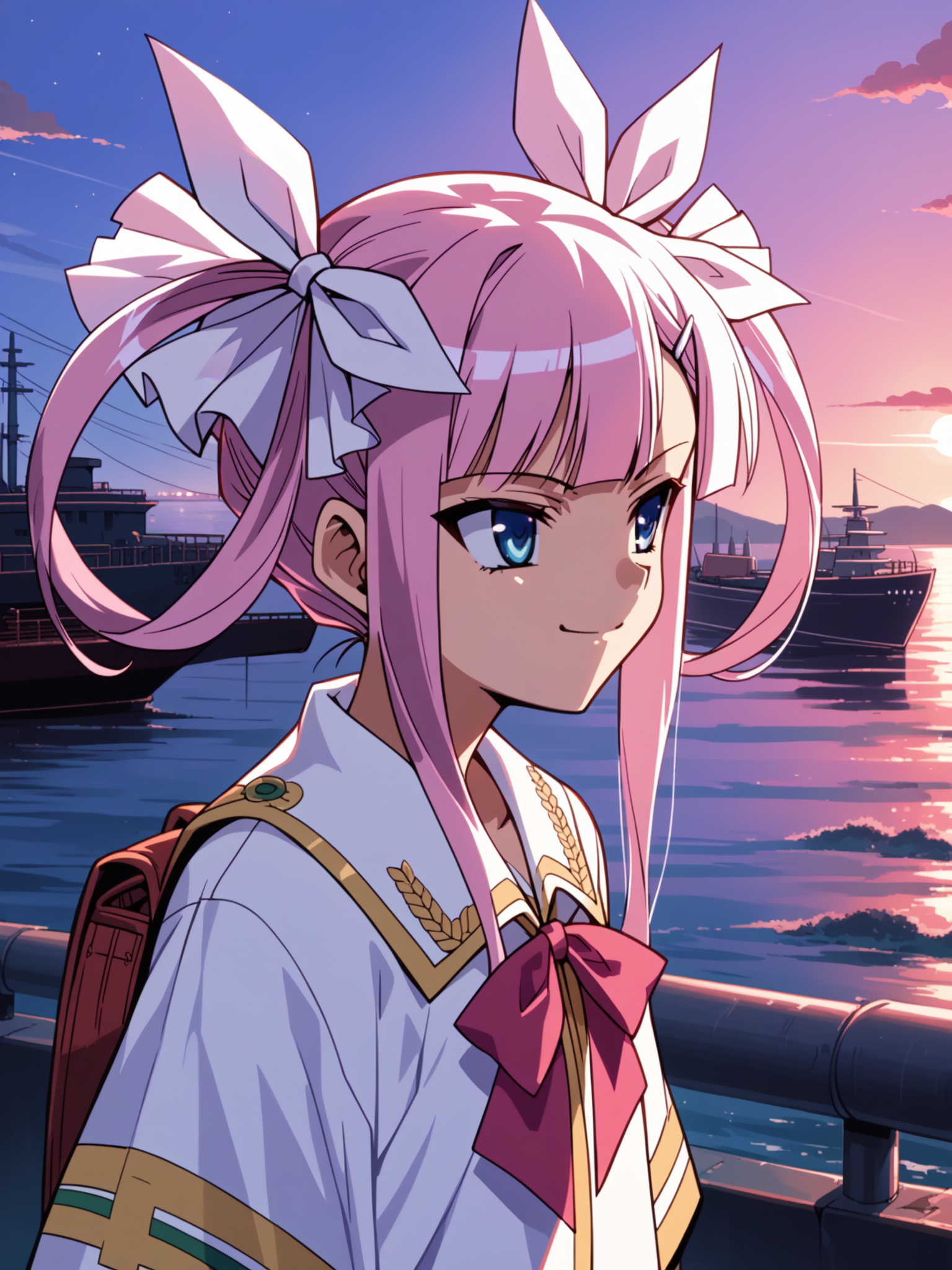 (upper body, solo:1.1) <lora:happy_tentacle-sonshoukou-v0.1-000012:0.9>, ht_sonshoukou, hair ribbon, hairclip, flat chest, (petite:1.2), <lora:Shed_The_Skin's StS_age_slider_v1_initial_release:1.1> ( :1.1) ( , , ( :1.2) , smile , (looking at another:1.2) :1.2) , outdoors, vegetation, (overgrown :1.1), , (dusk :0.6), , (:0.5), people , ( :0.8), (shipyard :1.2) ( :0.8) score_9, score_8_up, score_7_up, score_6_up, score_5_up, score_4_up, [realistic, photorealistic:realistic:14] [3d::12] <lora:LUUNA's Lunas-NijiJourney-SDXL-B2:0.6>, nijijourney <lora:prgfrg23's Counterfeit-V3.0 Style SDXL_LoRA_Pony Diffusion V6 XL:0.25> <lora:mfcg's mfcgXL:0.12> <lora:reweik's gyokai(himehajime)_PonyXL_style_v01:0.14>