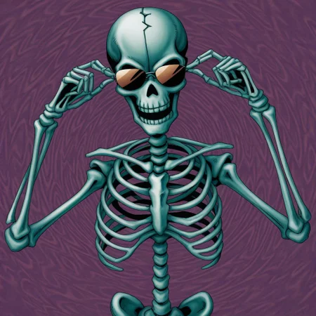 masterpiece, best quality,
1boy, solo,
no humans,
skeleton, sunglasses,
abstract background