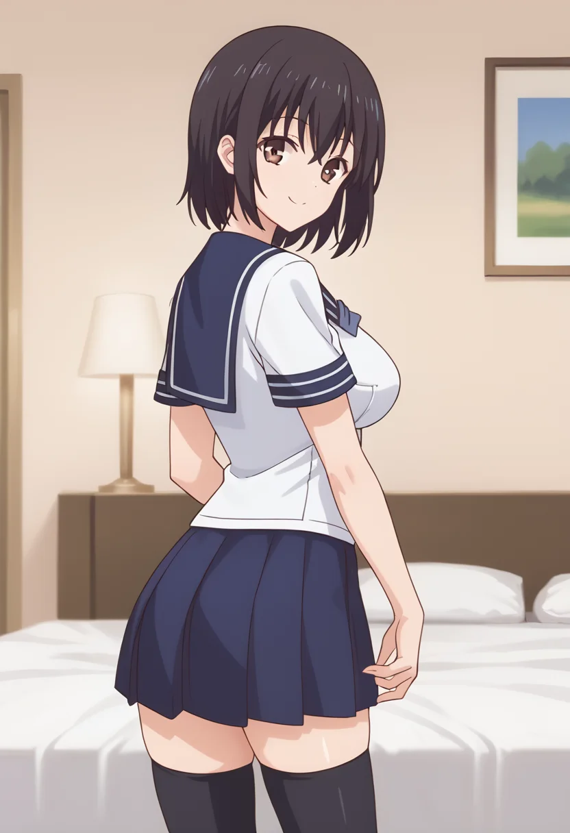 score_9, score_8_up, score_7_up, source_anime, masterpiece, best quality, highly detailed background, cinematic lighting, detailed eyes, detailed pupils, perfect face,
Kotone, unique outfit, cute, smile, looking at viewer, posing, black thigh highs, looking back,
bedroom, midday, warm lighting,
<lora:Kotone_Pony:0.8>