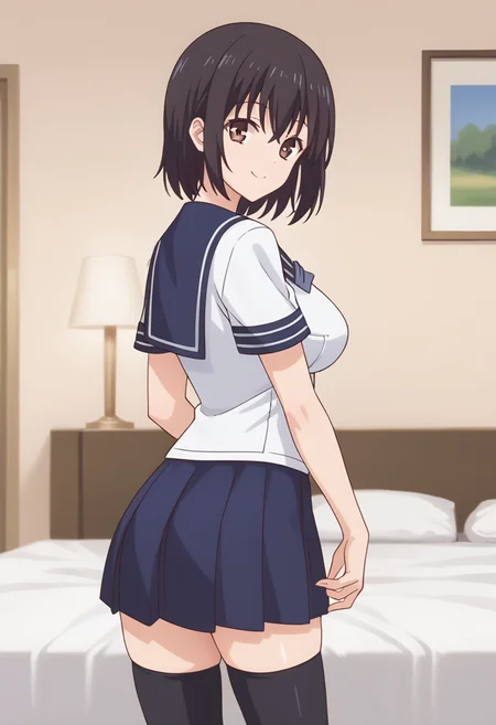 score_9, score_8_up, score_7_up, source_anime, masterpiece, best quality, highly detailed background, cinematic lighting, detailed eyes, detailed pupils, perfect face,
Kotone, unique outfit, cute, smile, looking at viewer, posing, black thigh highs, looking back,
bedroom, midday, warm lighting,
<lora:Kotone_Pony:0.8>