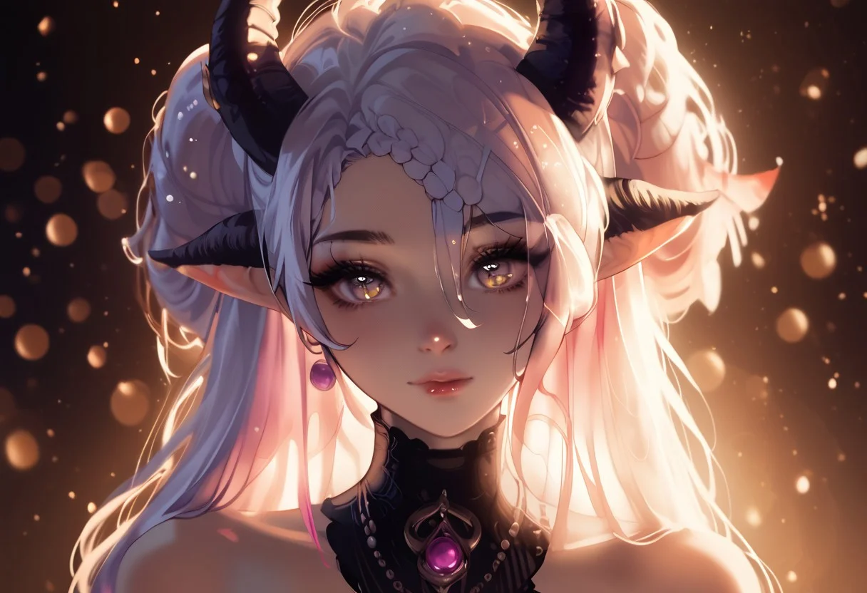 (score_9, score_8_up, score_7_up, score_6_up, 1girl, solo, embedding:zPDXL), Nemesis: A wavering mist takes form, elongating into dark tendrils. Her hair flows like an inky black mist, her eyes a swirling bright magenta. Her form is that of a beautiful woman, hourglass figure, (tiefling with black skin), (in the abyss),skyaboveme,by pistachiocream,light rays,lens flare,light particles,beautiful color, detailed, amazing quality