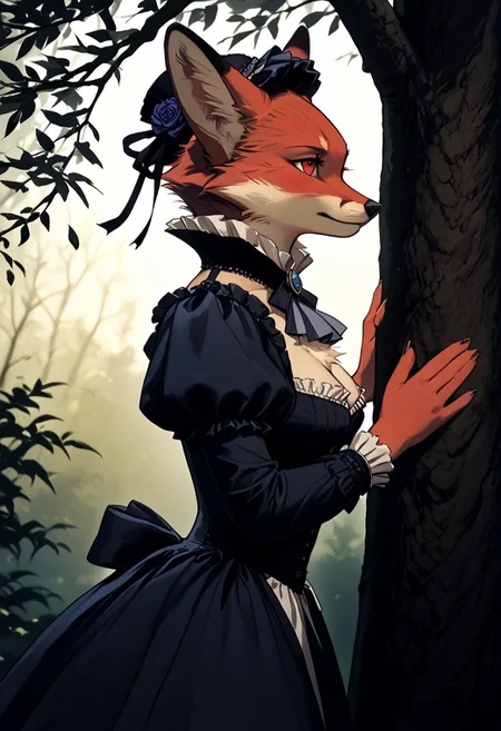 masterpiece,best quality, highly detailed, score_9, score_8_up, score_7_up, close up, side view, very aesthetic, absurdres, highres, realistic, 5 fingers, (red fox), 1girl, (( on the teeter-totter:1.1)), (Victorian outfit:1.2), hat plumage, fur, full body, (pumped athletic body:1.4), very confident, against tree, pumped breasts, furry, sexy, shy. (wide hips), narrow shoulders, ((thick legs)), looking side,
Victorian epoch, outside, dynamic light, warm_light, vibrant colors warm_colors, soft focus, high contrast, textured surfaces, depth of field, golden hour lighting, dramatic shadows, rich details, nature-inspired color palette,