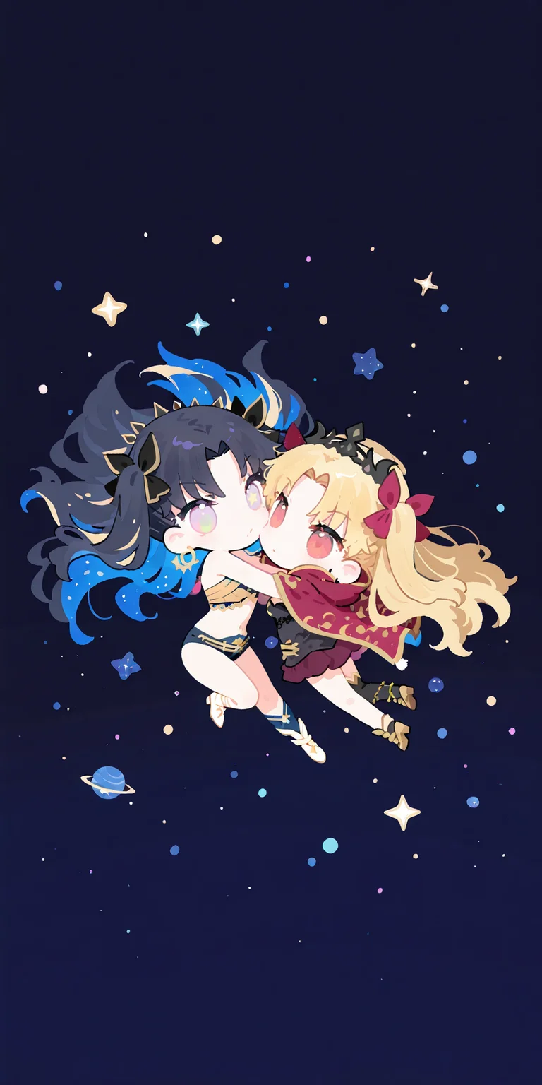 2girls,
space ereshkigal \(fate\),space ishtar \(fate\),
dynamic pose,
curvy,skinny,hug,
masterpiece,best quality,ultra detailed,very aesthetic,extremely absurdres,detailed face,perfect proportion,perfect perspect,extremely detailed skin texture,extremely detailed clothes,extremely beautiful eyes,extremely detailed eyes,
no lineart,flat color,wada arco,chibi,
<lora:illustrious_flat_color_v2:1>,
<lora:StS-Illustrious-Detail-Slider-v1.0:1>,<lora:RR2023:1.5>,Ishtar,