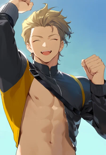 1girl,solo,masterpiece,best quality,newest,recent,
BREAK
multiple_boys, closed_eyes, male_focus, 2boys, jacket, clenched_hand, open_mouth, smile, arm_up, simple_background,
BREAK
<lora:å¦ä¸ç§è¾ä½ä¿®æ­£XLç¨sd_xl_dpo_lora_v1-128dim:1>,<lora:cutesexyrobuttsXLsucai:1>,