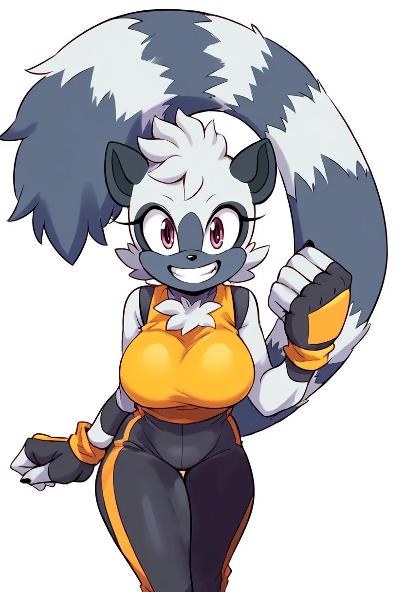 score_9, score_8_up, score_7_up, source_anime, tangle the lemur (sonic), tangle the lemur, large breasts, big breasts, short, adorable, excited, looking at viewer, adventurous, eager, blank background, white background, short sleeved black bodysuit, yellow sleeveless crop top, big grin, happy, yellow wrist tape, black fingerless gloves, big eyes,