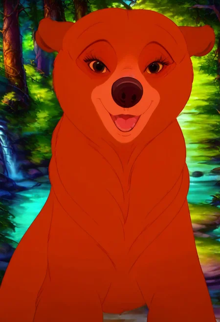Bear, cartoon, female, Nita, Disney, 2d, detailed forest background, bipedal <lora:J_cartoon:0.7>, j_cartoon, <lora:MeekoXL:0.9>, Disney, score_9, score_8_up, score_8, solo, (feral), detailed fur, ((happy expression)), ((looking at viewer seductively:1.6)), breathtaking, environmental lighting, professional, highly detailed, ((detailed shaders)), beautiful, high quality, night-time, outdoors, dark forest, <lora:Furtastic_Detailer:1>