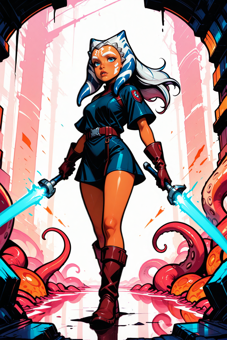 <lora:ashoka_tano:0.8> 1girl, ashokatanoILL, alien, colored skin, orange skin, blue eyes, tentacle hair, blue and white striped hair, lips, dark-skinned female, tan skin, dark skin, gloves tattoo,  boots, energy sword, multicolored skin, long hair, <lora:illustriousXL_stabilizer_v1.23:0.4> <lora:NOOB_vp1_detailer_by_volnovik_v1:0.65> Smooth Quality <lora:Smooth_Booster:0.5> <lora:Smooth_Lighting_Enhancer:1> <lora:TrendCraft_The_Peoples_Style_Detailer-v2.1A-3_12_2025-JANKU:0.2> <lora:DetailerILv2:0.7> <lora:Detailer_NoobAI_Incrs_v1:1> <lora:commixmixL:1>, masterpiece, best quality, amazing quality,
