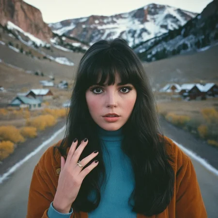UHD, 4k, ultra detailed, cinematic, a photograph of <lora:perfection style:0.5> <lora:detailed:0.5> perfection detailed
<lora:The Shining film style:0.9>
<lora:1980's style:0.4>
Wendy In the 1980's in the Colorado Rocky Mountains a woman with a ring on her finger,1girl,solo,long hair,looking at viewer,bangs,brown hair,black hair,jewelry,closed mouth,black eyes,lips,eyelashes,ring,own hands together,portrait,realistic , cinematic, film, kodak, The Shining film style, epic, beautiful lighting, inpsiring