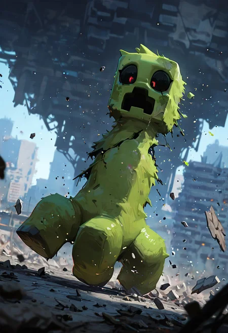 masterpiece, best quality, amazing quality, very aesthetic, absurdres, newest, , detailed background,
movie scene, cinematic scene, cinematic, foreground blur, depth of field,
crpr, no humans, full body, pokemon (creature), open mouth, black sclera, black mouth, green skin
in city, destroyed city, shattered buildings, chaos, floating particles,