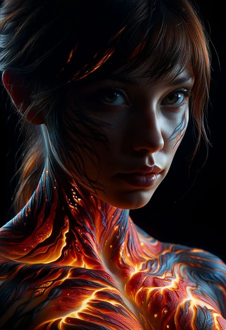 Close-up face, mysterious silhouette of a woman ral-lava clothing, backlit, alluring goddess, by Minjae Lee, Carne Griffiths, Emily Kell, Steve McCurry, Geoffroy Thoorens, Aaron Horkey, Jordan Grimmer, Greg Rutkowski, amazing depth, double exposure, surreal, geometric patterns, intricately detailed, bokeh, perfect balanced, deep fine borders, artistic photorealism , smooth, great masterwork by Suiras <lora:add-detail-xl:2> <lora:Double_Exposure:0.5>