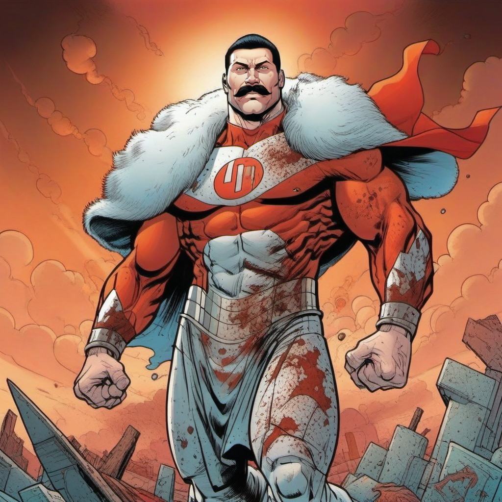 comic a (((full body portrait)))  muscular man with a moustache in a white and red bodysuit, flying in the sky <lora:Thragg1024:0.8> . graphic illustration, comic art, graphic novel art, vibrant, highly detailed