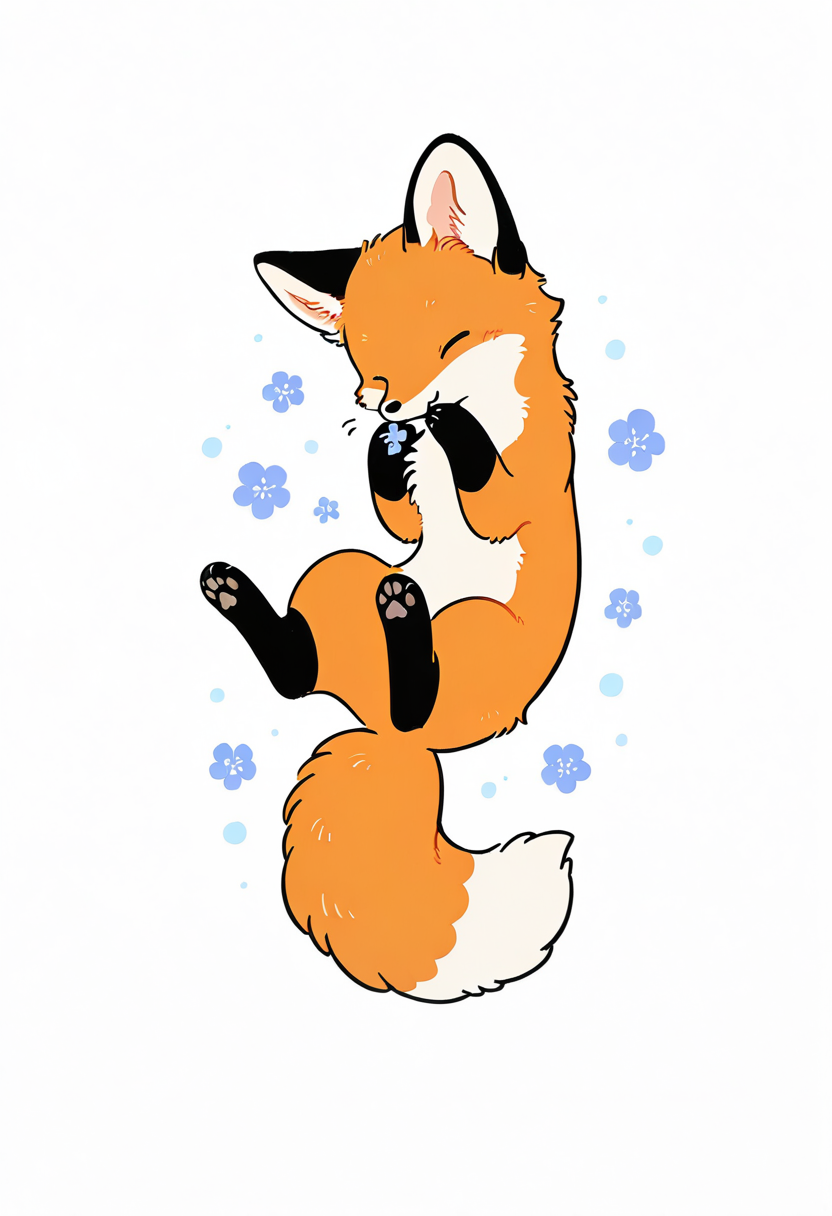 fox,no humans,white background, flower, cute