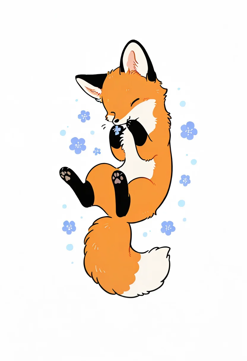 fox,no humans,white background, flower, cute