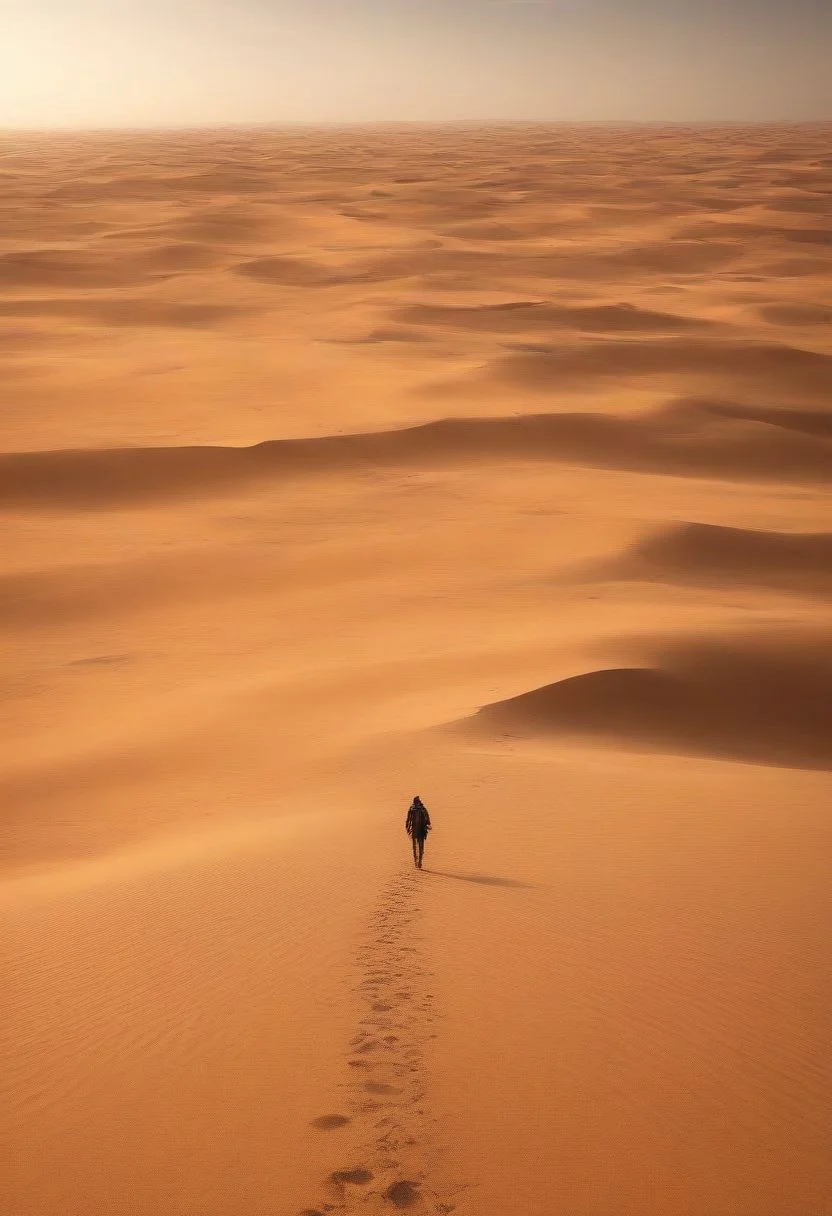 man walking through the desert, 8K, realistic, masterpiece,