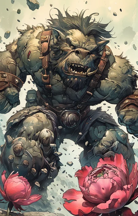 masterpiece,best quality,<lora:tbh297-sdxl:0.9>,illustration,style of Joe Madureira decaying peonies
