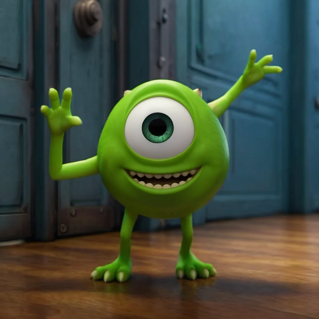 BobRazowski1024, a short green creature ((with one eye)), smile, factory, doors, detailed eyes, highly detailed , photography, ultra sharp, film, bokeh, professional, 4k, highly detailed <lora:add-detail-xl:1.5> <lora:BobRazowski1024-000360:0.8>