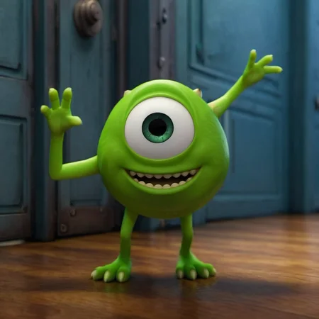 BobRazowski1024, a short green creature ((with one eye)), smile, factory, doors, detailed eyes, highly detailed , photography, ultra sharp, film, bokeh, professional, 4k, highly detailed   <lora:add-detail-xl:1.5>  <lora:BobRazowski1024-000360:0.8>