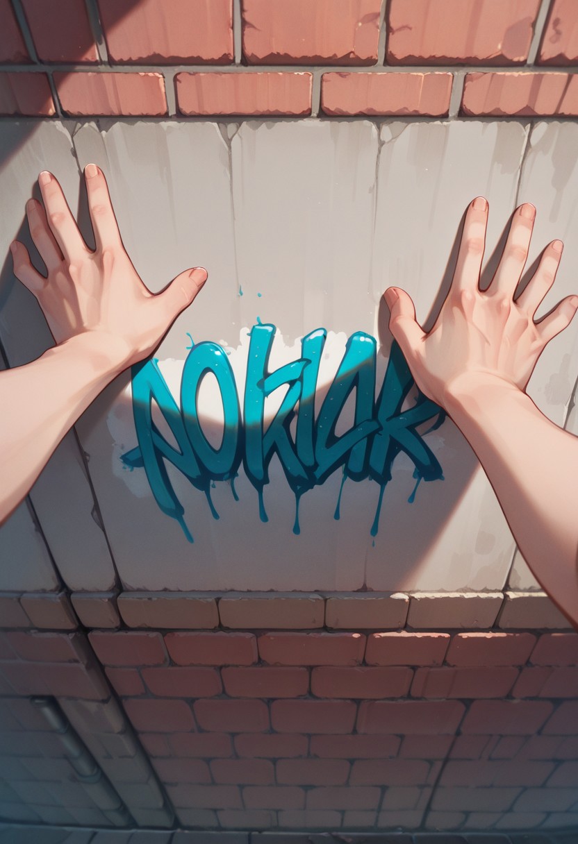 embedding:lazympos, povkabedon, brick wall, graffiti, no humans, arms, still life